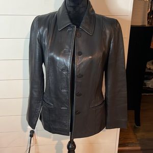 Ann Taylor XS two pocket button down supple leather long sleeve jacket